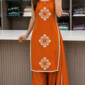 Orange kurti with pajama for women