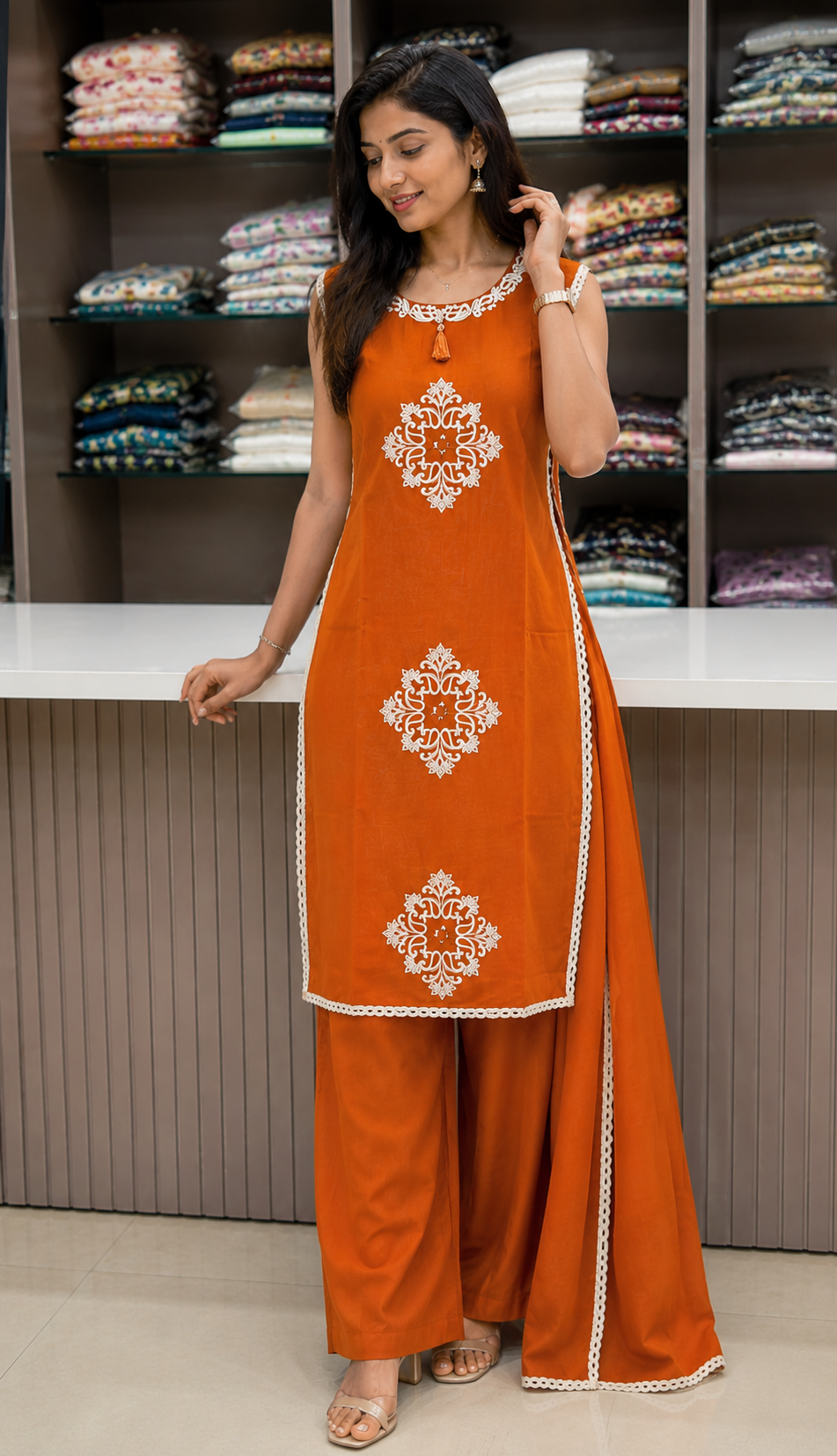 Orange kurti with pajama for women