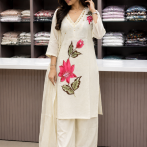 white kurti of floral embroidery