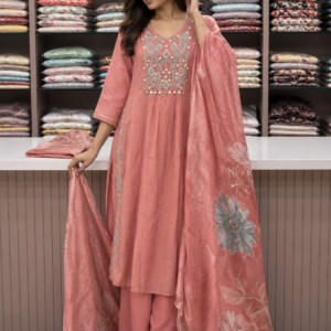 pink colored kurti set for women