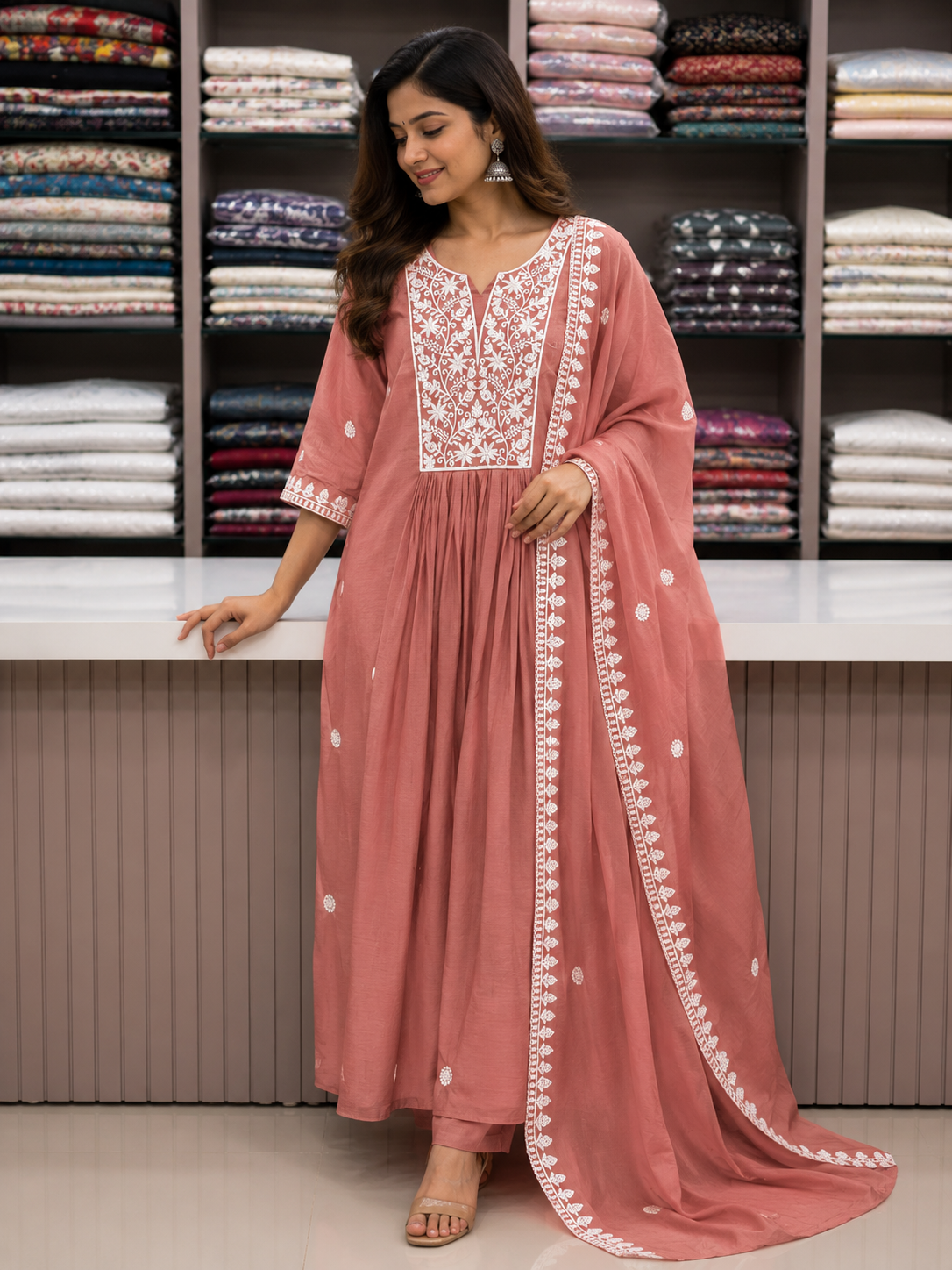 peach color kurti set for women