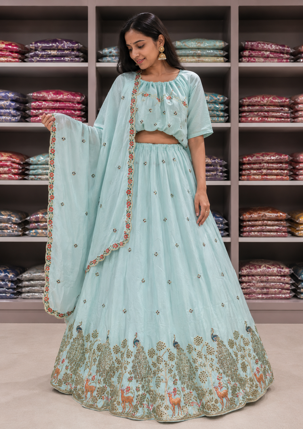blue lehnga set for women